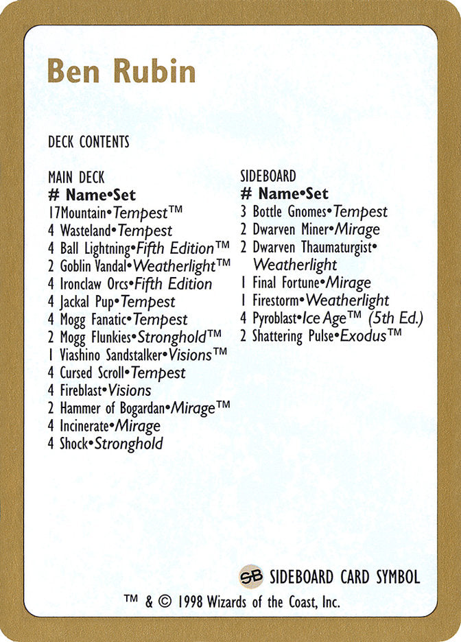 1998 Ben Rubin Decklist Card
