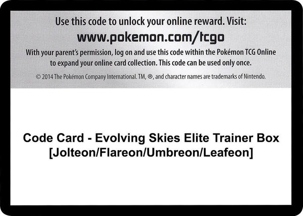 Code Card - Evolving Skies Elite Trainer Box [Jolteon/Flareon/Umbreon/Leafeon] - Pokémon