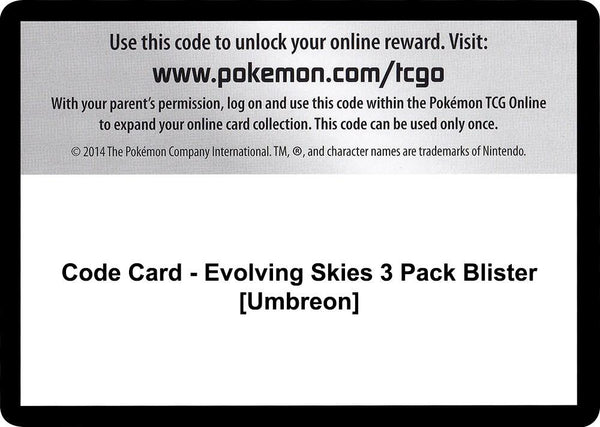 Code Card - Evolving Skies 3 Pack Blister [Umbreon] - Pokémon