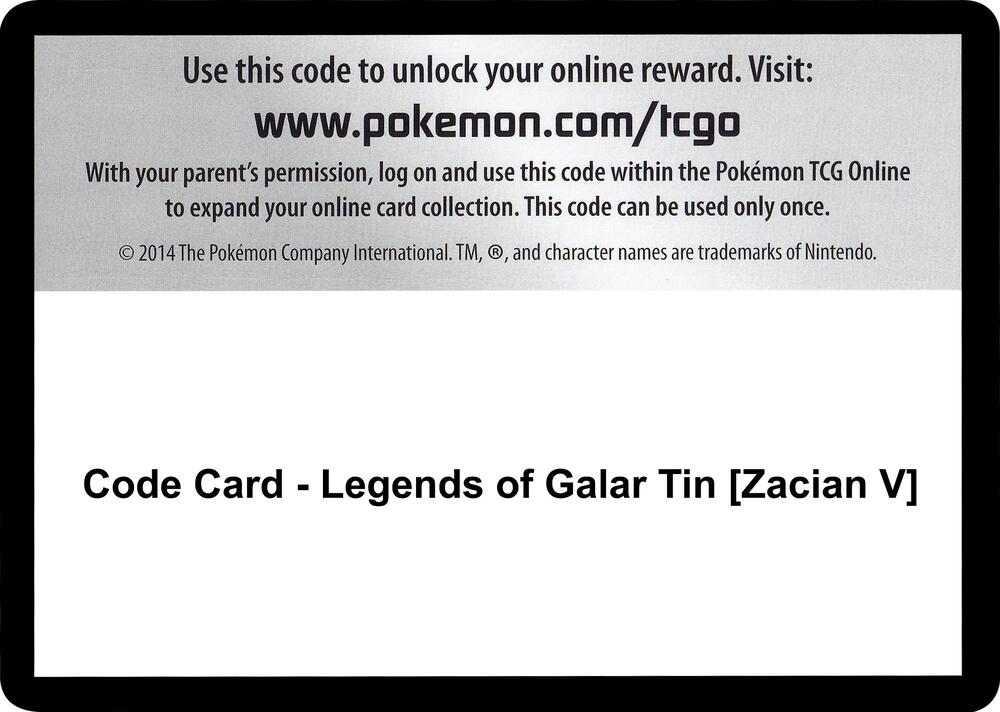 Code Card - Legends of Galar Tin [Zacian V]