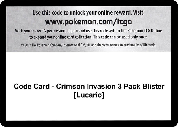 Code Card - Crimson Invasion 3 Pack Blister [Lucario] - Pokémon