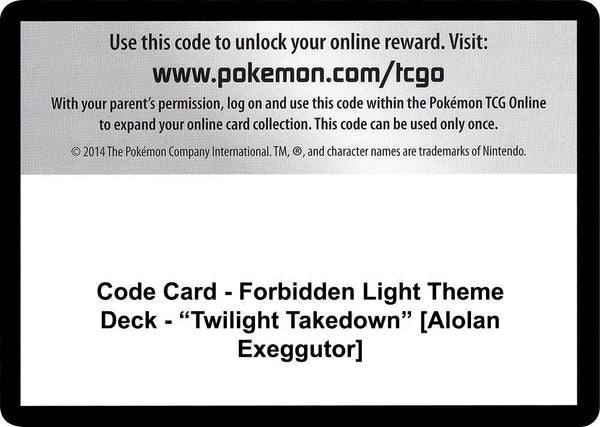 Code Card - Forbidden Light Theme Deck - "Twilight Takedown" [Alolan Exeggutor] - Pokémon