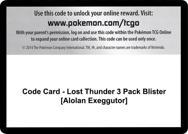 Code Card - Lost Thunder 3 Pack Blister [Alolan Exeggutor] - Pokémon