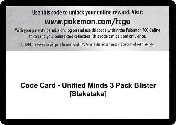 Code Card - Unified Minds 3 Pack Blister [Stakataka] - Pokémon