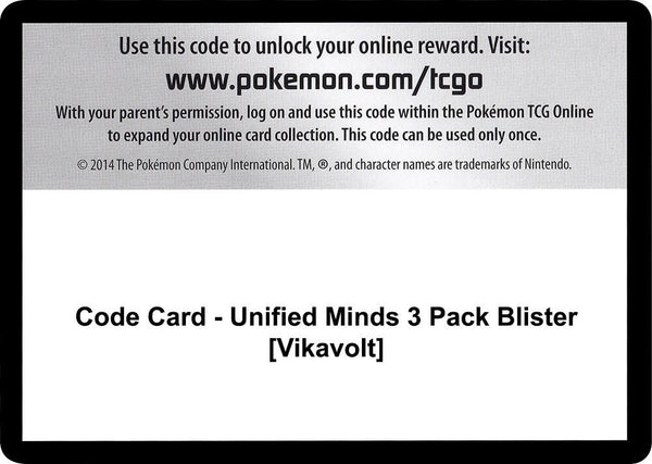 Code Card - Unified Minds 3 Pack Blister [Vikavolt] - Pokémon