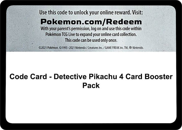 Code Card - Detective Pikachu 4 Card Booster Pack - Pokémon
