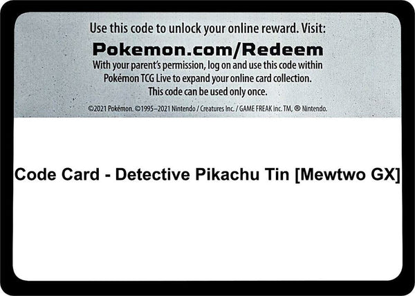 Code Card - Detective Pikachu Tin [Mewtwo GX] - Pokémon