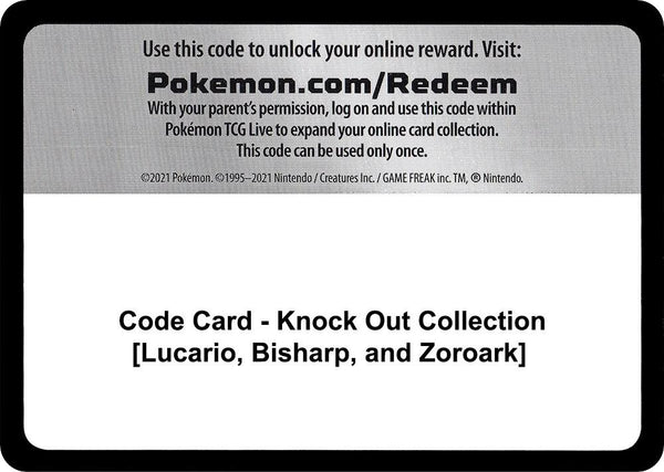 Code Card - Knock Out Collection [Lucario, Bisharp, and Zoroark] - Pokémon