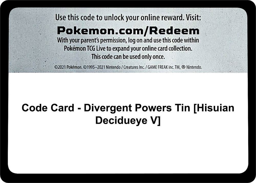 Code Card - Divergent Powers Tin [Hisuian Decidueye V]