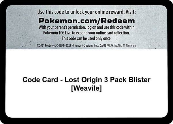 Code Card - Lost Origin 3 Pack Blister [Weavile] - Pokémon