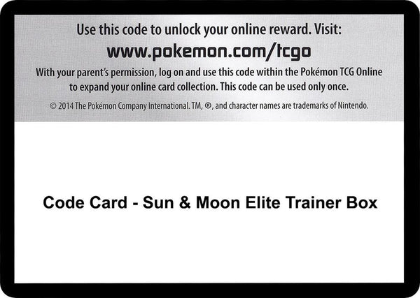 Code Card - Sun & Moon Elite Trainer Box - Pokémon