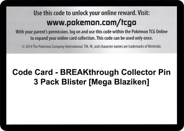 Code Card - BREAKthrough Collector Pin 3 Pack Blister [Mega Blaziken] - Pokémon