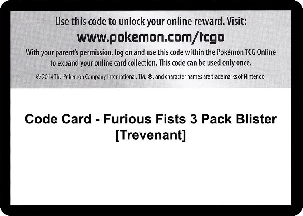 Code Card - Furious Fists 3 Pack Blister [Trevenant]