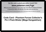 Code Card - Phantom Forces Collector's Pin 3 Pack Blister [Mega Kangaskhan] - Pokémon