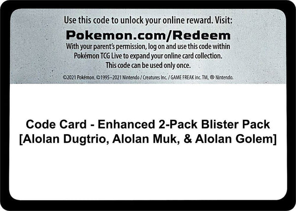 Code Card - Enhanced 2-Pack Blister Pack [Alolan Dugtrio, Alolan Muk, & Alolan Golem] - Pokémon