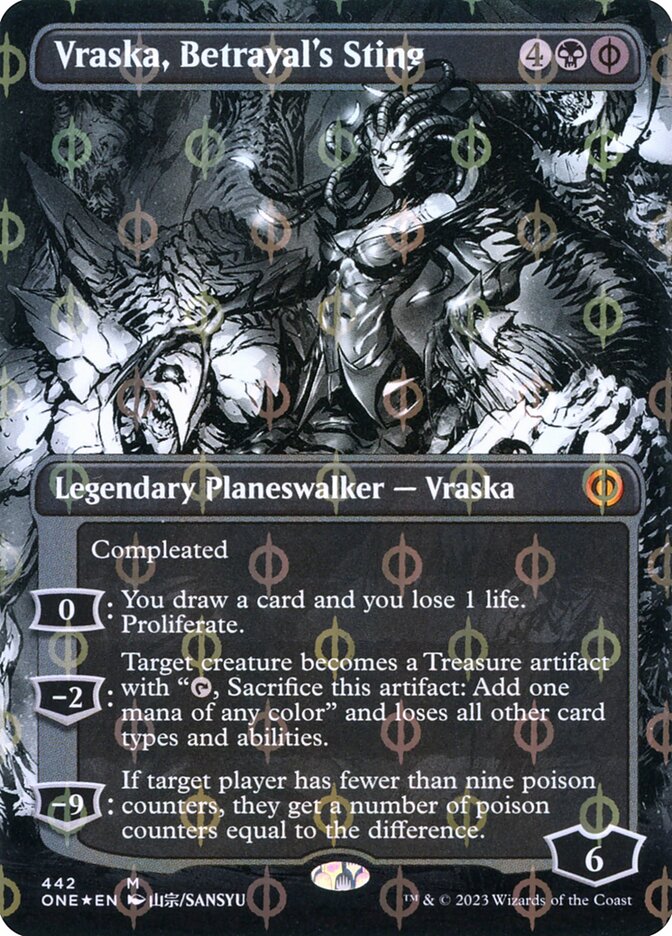 Vraska, Betrayal's Sting (Borderless) (Step-and-Compleat Foil)