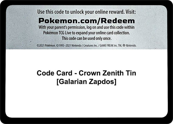 Code Card - Crown Zenith Tin [Galarian Zapdos] - Pokémon