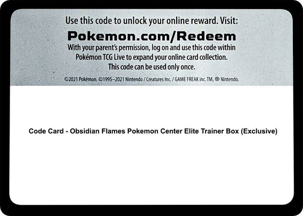 Code Card - Obsidian Flames Pokemon Center Elite Trainer Box (Exclusive) - Pokémon