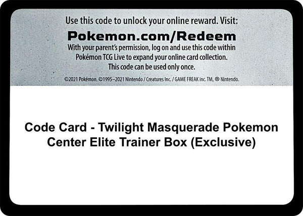 Code Card - Twilight Masquerade Pokemon Center Elite Trainer Box (Exclusive) - Pokémon