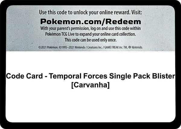 Code Card - Temporal Forces Single Pack Blister [Carvanha] - Pokémon