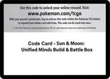 Code Card - Sun & Moon Unified Minds Build & Battle Box - Pokémon
