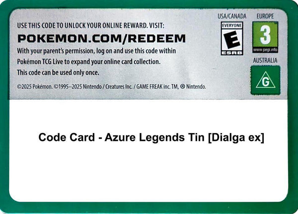 Code Card - Azure Legends Tin [Dialga ex] - Pokémon