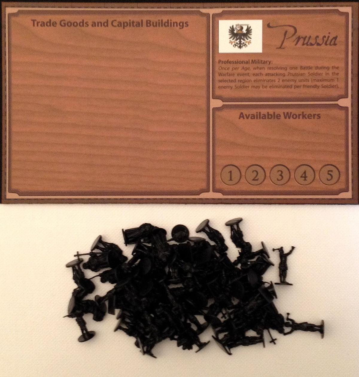Empires: Age of Discovery – Prussia Player Board and Black Figures