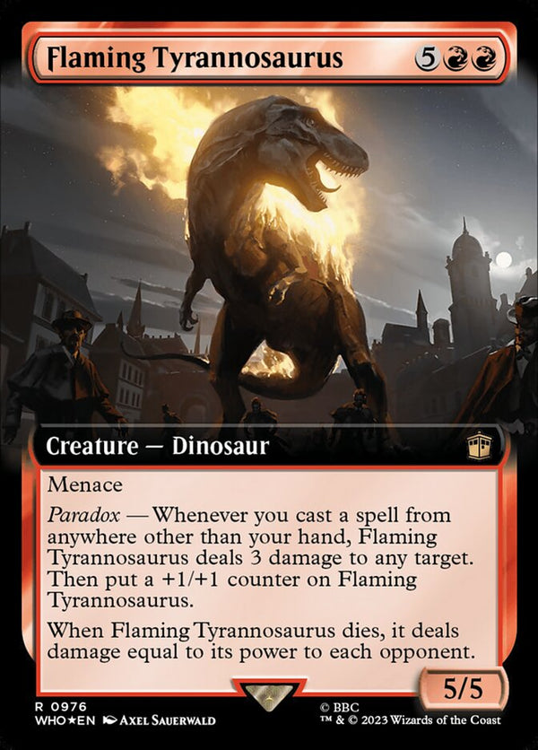 Flaming Tyrannosaurus (Extended Art) (Surge Foil) - Magic: The Gathering