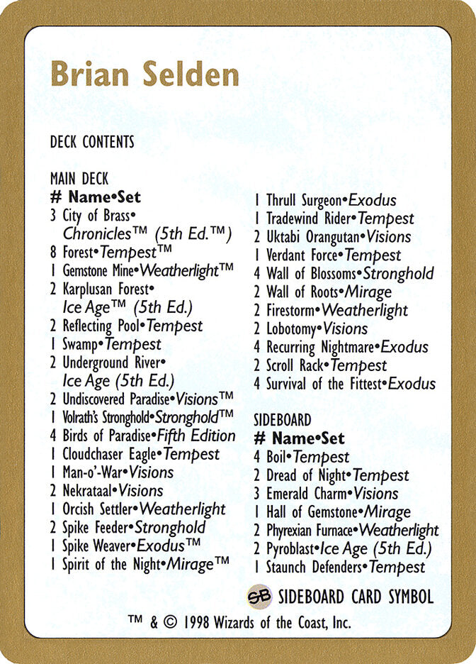 1998 Brian Selden Decklist Card
