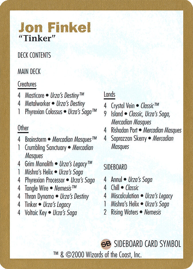 2000 Jon Finkel Decklist Card