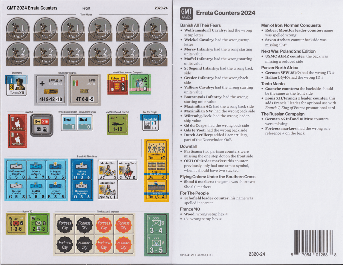 GMT Games Errata Counters 2024